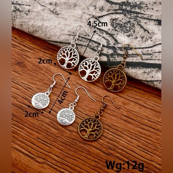 🌳 3 Pair Tree of Life Round Drop Earrings NWT - Picture 5 of 6